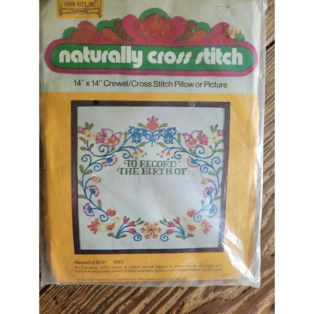 Cross Stitch Crewel/Cross Stitch Needlework Kit Birth record 14x14 cotton